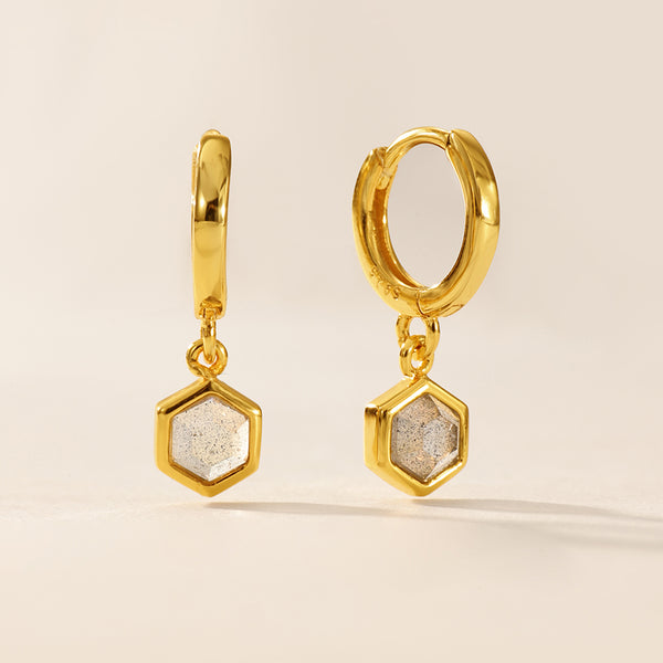 VFE0241 Hexagon Natural Stone Dangle Hoop Earring