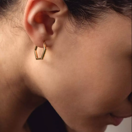 FE2042 925 Sterling Silver Geometric Hexagon Huggie Hoop Earrings