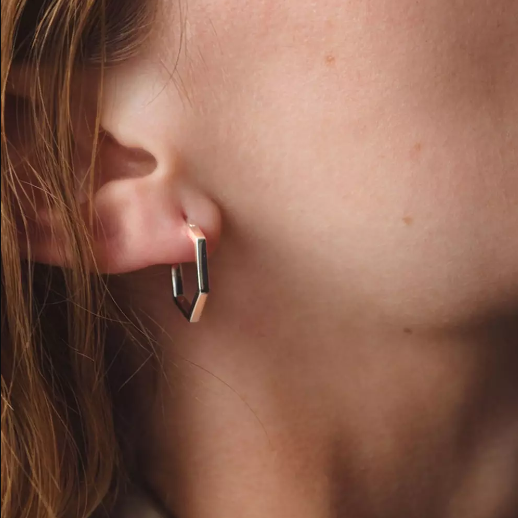 FE2049 Brass Gold Geometric Hexagon Hug Hoop Earrings