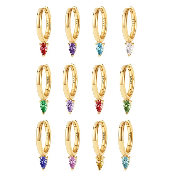 FE2038 925 Sterling Silver Birthstone Zirconia Marquise Hoop Earrings