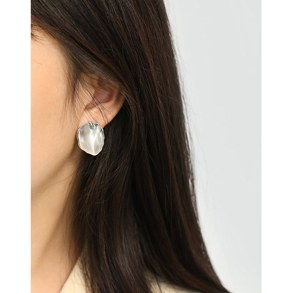 RHE1302 925 Sterling Silver Irregular Leaf Stud Earrings