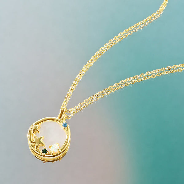 VFX0412 Starfish Opal Mother Of Pearl Coin Necklace