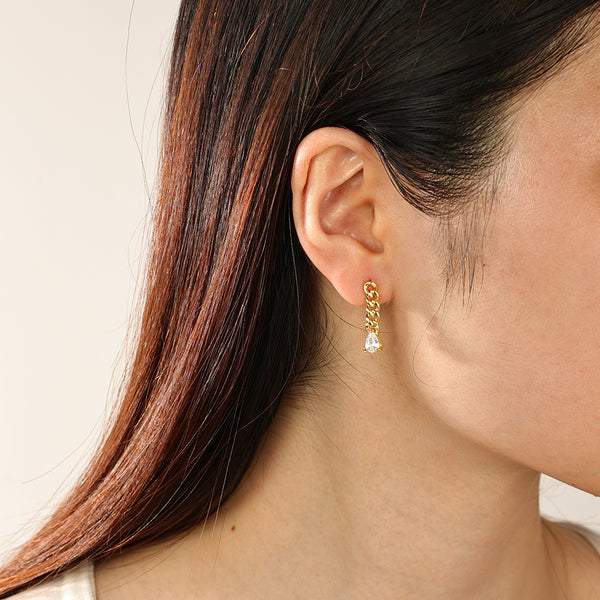 FE1937 925 Sterling Silver Link Chain Pear CZ Stud Earrings