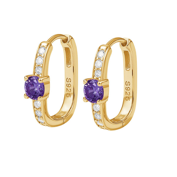 FE2035 925 Sterling Silver Birstone Zirconia Oval Hoop Earrings