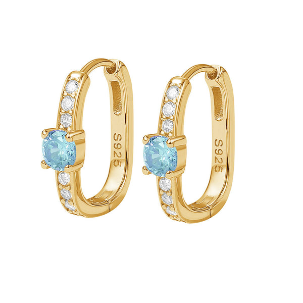 FE2035 925 Sterling Silver Birstone Zirconia Oval Hoop Earrings