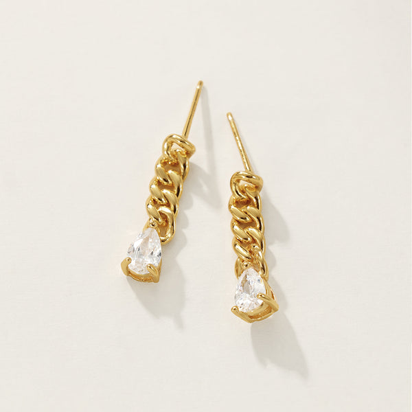 FE1937 925 Sterling Silver Link Chain Pear CZ Stud Earrings