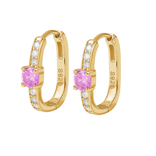 FE2035 925 Sterling Silver Birstone Zirconia Oval Hoop Earrings