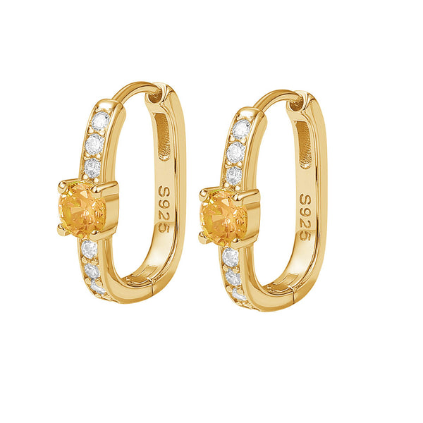 FE2035 925 Sterling Silver Birstone Zirconia Oval Hoop Earrings