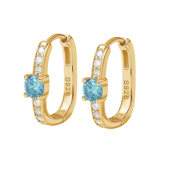 FE2035 925 Sterling Silver Birstone Zirconia Oval Hoop Earrings