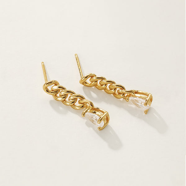 FE1937 925 Sterling Silver Link Chain Pear CZ Stud Earrings