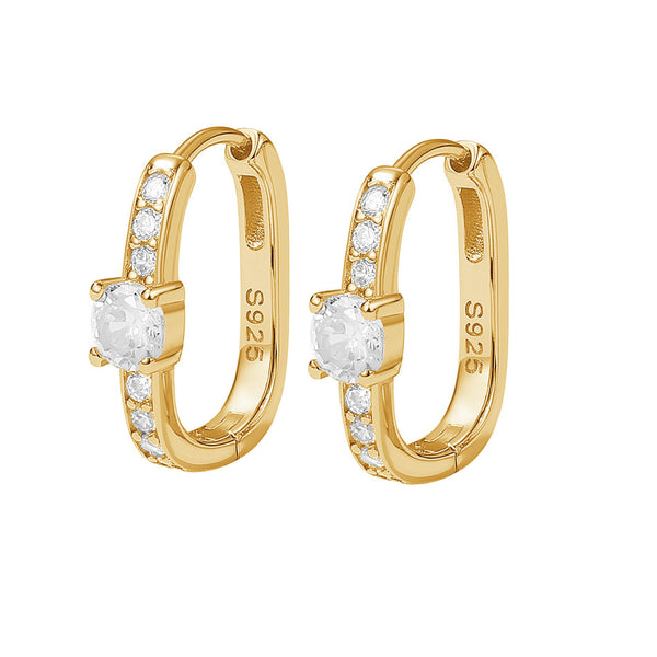 FE2035 925 Sterling Silver Birstone Zirconia Oval Hoop Earrings