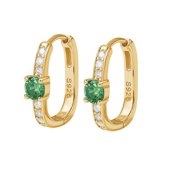 FE2035 925 Sterling Silver Birstone Zirconia Oval Hoop Earrings