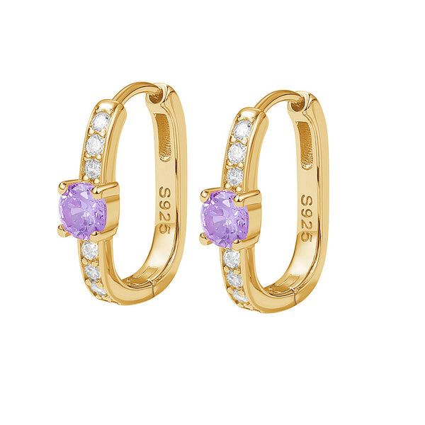 FE2035 925 Sterling Silver Birstone Zirconia Oval Hoop Earrings