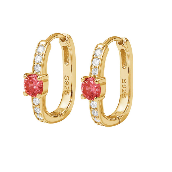 FE2035 925 Sterling Silver Birstone Zirconia Oval Hoop Earrings