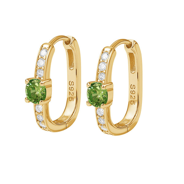 FE2035 925 Sterling Silver Birstone Zirconia Oval Hoop Earrings