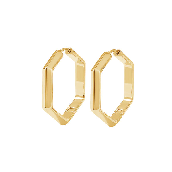 FE2049 Brass Gold Geometric Hexagon Hug Hoop Earrings