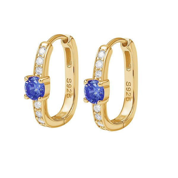 FE2035 925 Sterling Silver Birstone Zirconia Oval Hoop Earrings
