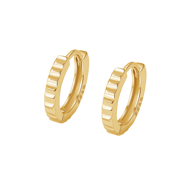 FE2033 FE2034 925 Sterling Silver Gold Ribbed Huggie Hoop Earrings
