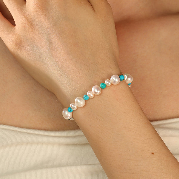 PB0058 Freshwater Pearl Turquoise Bracelet