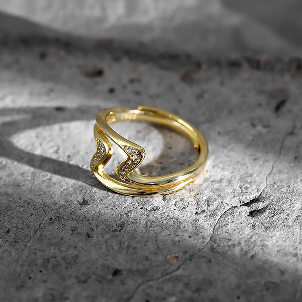 FJ0979 925 Sterling Silver Zircon Wavy Open Ring
