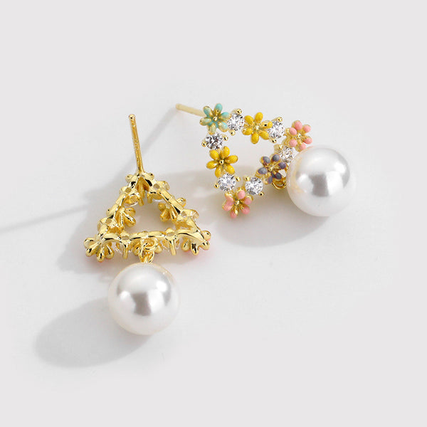 FE2592 925 Sterling Silver Triangle Pearl Dangle Stud Earring