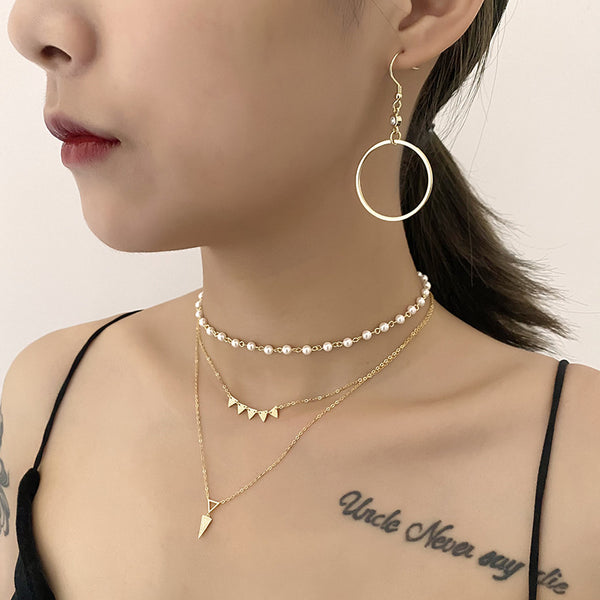 FX1042 925 Sterling Silver Rivet Spike Stackable Double Necklace