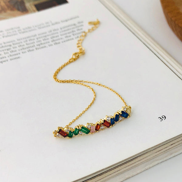 FS0360 925 Sterling Silver Squiggly Rainbow Zirconia Bracelet