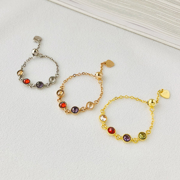 K319K 925 Sterling Silver Rainbow Crystal Chain Ring