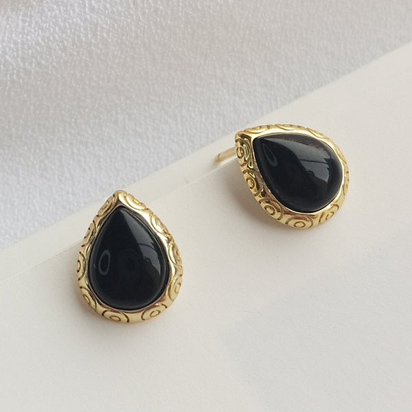 FE2686 925 Sterling Silver Drop Black Onyx Stud Earrings