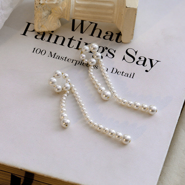 FE2593 925 Sterling Silver Tassel Pearl Dangle Stud Earring