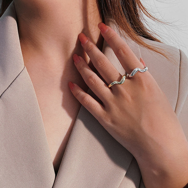 FJ0974 925 Sterling Silver Simple Wave Ring