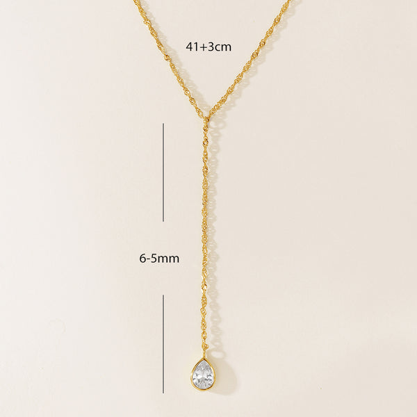 VFX0121 Teardrop CZ Lariat Necklace