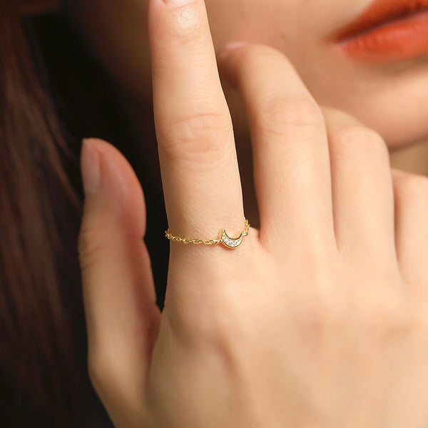 FJ0856 925 Sterling Silver Moon Chain Ring