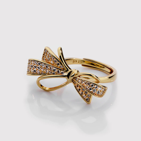 FJ0970 925 Sterling Silver Pave Bow-knot Ring