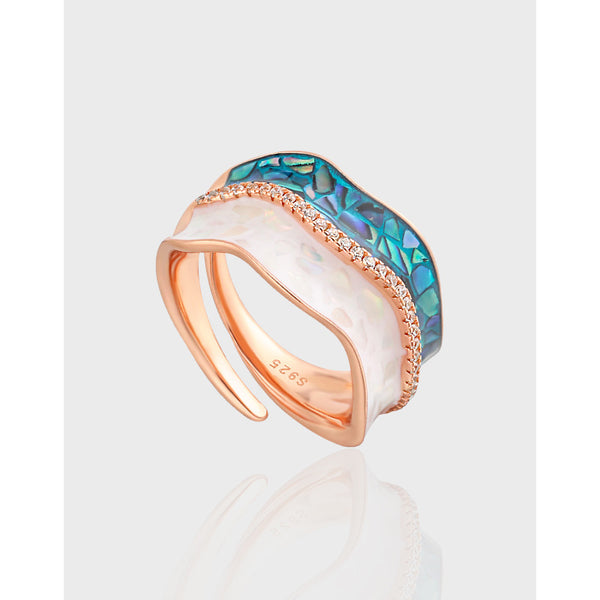 RHJ1193 925 Sterling Silver Cubic Zirconia Two-tone Enamel Open Ring