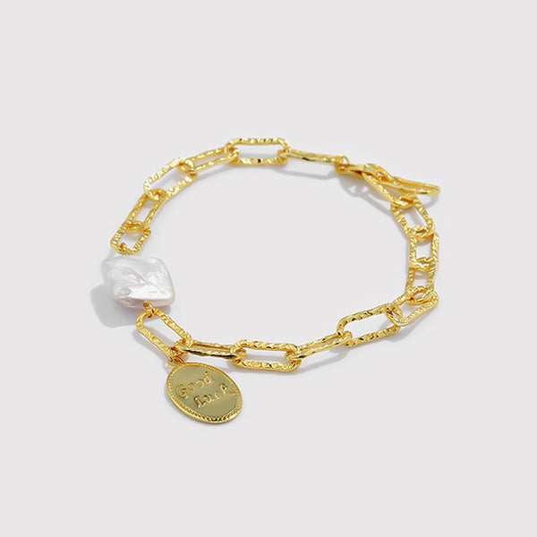 FS0372 925 Sterling Silver Good Luck Baroque Pearl Bracelet