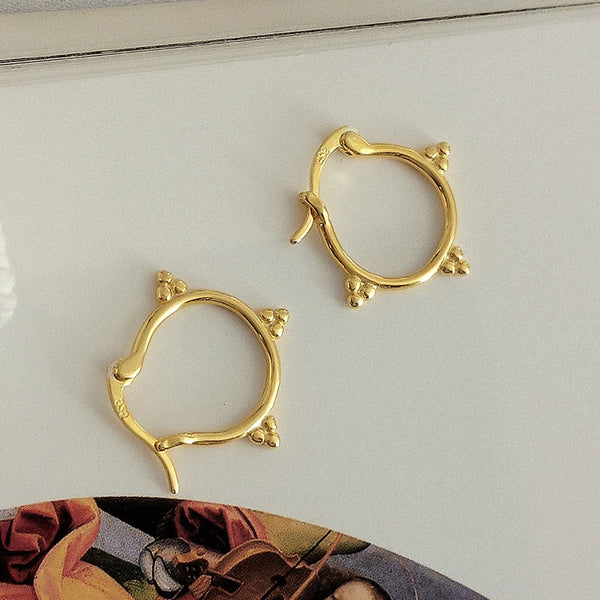 FE2561 925 Sterling Silver Dainty Bead Circle Hoop Earring