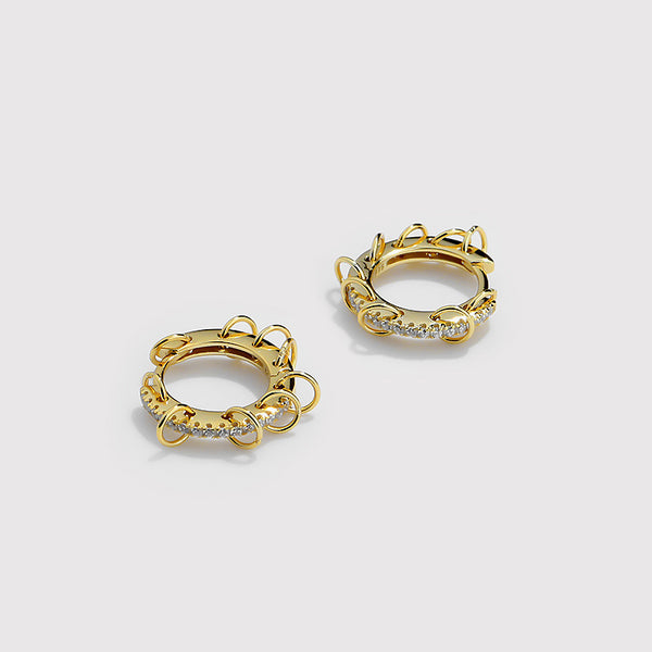 FE2517 925 Sterling Silver Retro Circle CZ Stone Hoop Earring