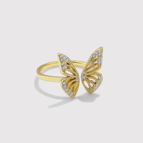 FJ0838 925 Sterling Silver Pave Butterfly Ring