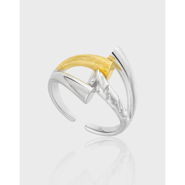 RHJ1197 925 Sterling Silver Two-Tone Cross Cutout Open Ring