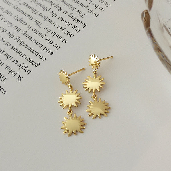 FE2505 925 Sterling Silver Sun Flower Dangle Stud Earrings