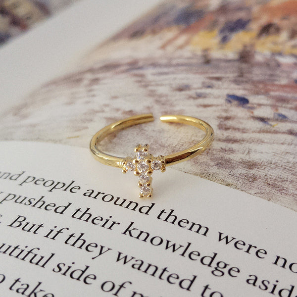 FJ0875 925 Sterling Silver Pave Cross Ring