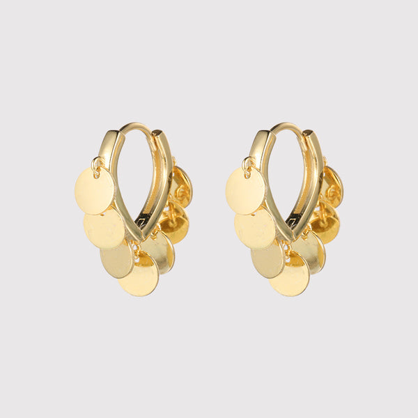 FE2494 925 Sterling Silver Vintage Sequins Hoop Earrings