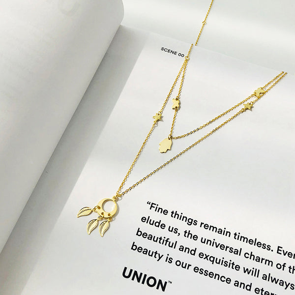 FX1048 925 Sterling Silver Dream Catcher Hamsa Hand Double Layer Necklace