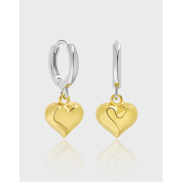RHE1331 925 Sterling Silver Two Tone Heart Drop Earrings