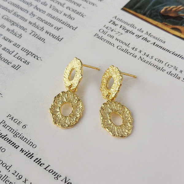 FE2557 925 Sterling Silver Multi-layer Circle Dangle Stud Earring