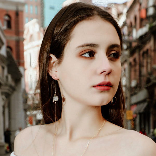 FE2642 925 Sterliang Silver Prismatic Circle Black Zircon Dangle Stud Earring