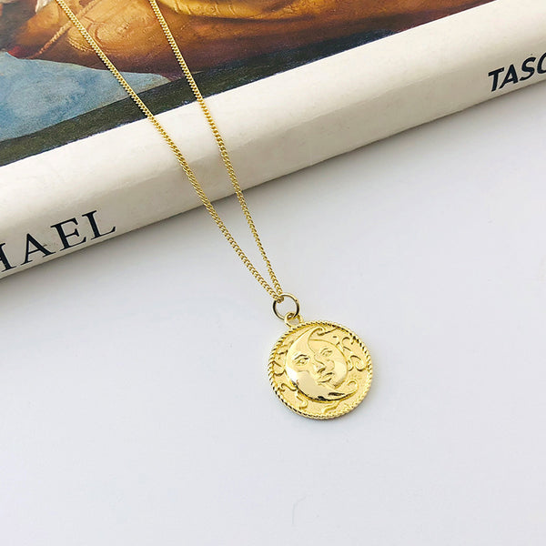 FX1053 925 Sterling Silver Sun Moon Coin Necklace