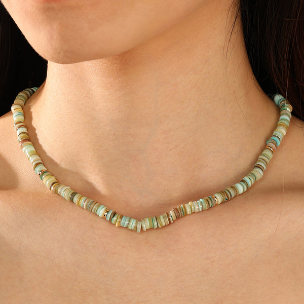 PN0100 925 Sterling Silver Green Wheel Beads Necklace