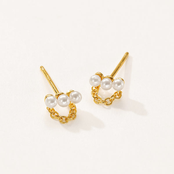 VFE0129 Shell Pearls Chain Stud Earrings